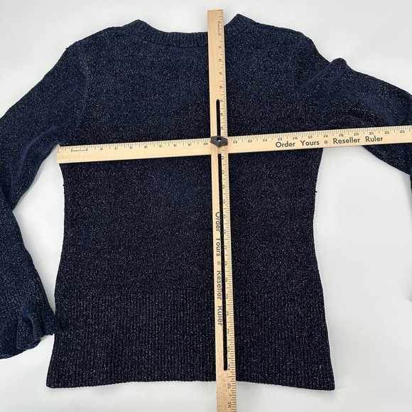 Elie Tahari Womens Heavy Knit Metallic Pullover Sweater Knitted Blue Size M - Picture 7 of 12